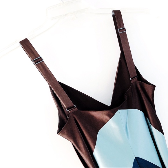 BCBG silk color block adjustable strap slip dress with belt - Picture 7 of 7